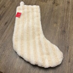 Wondershop Plush Christmas‎ Stocking Cream Beige Striped Soft Decor NWT